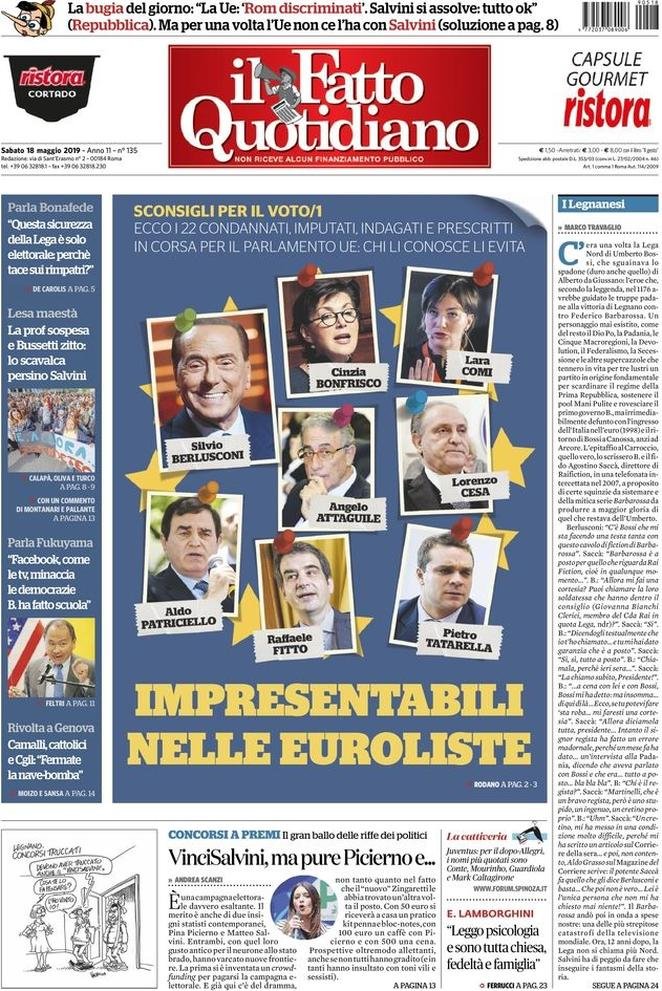 18 maggio prime pagine&nbsp;Italia