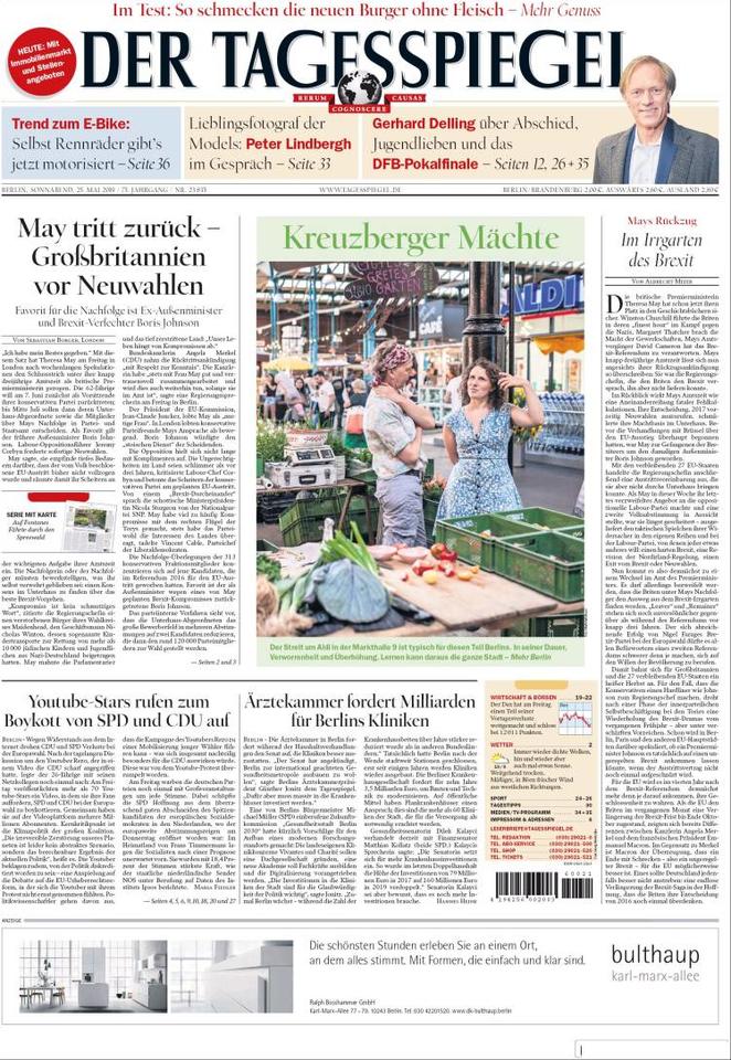 Rassegna delle prime pagine dei principali giornali esteri in edicola di oggi 25 maggio 2019