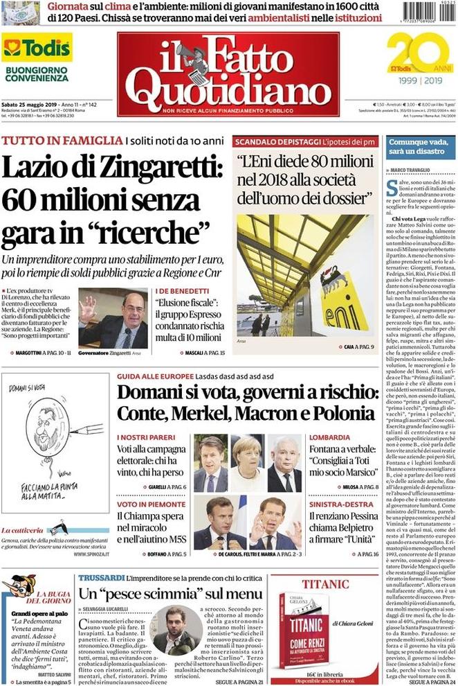 25 maggio: prime pagine Italia