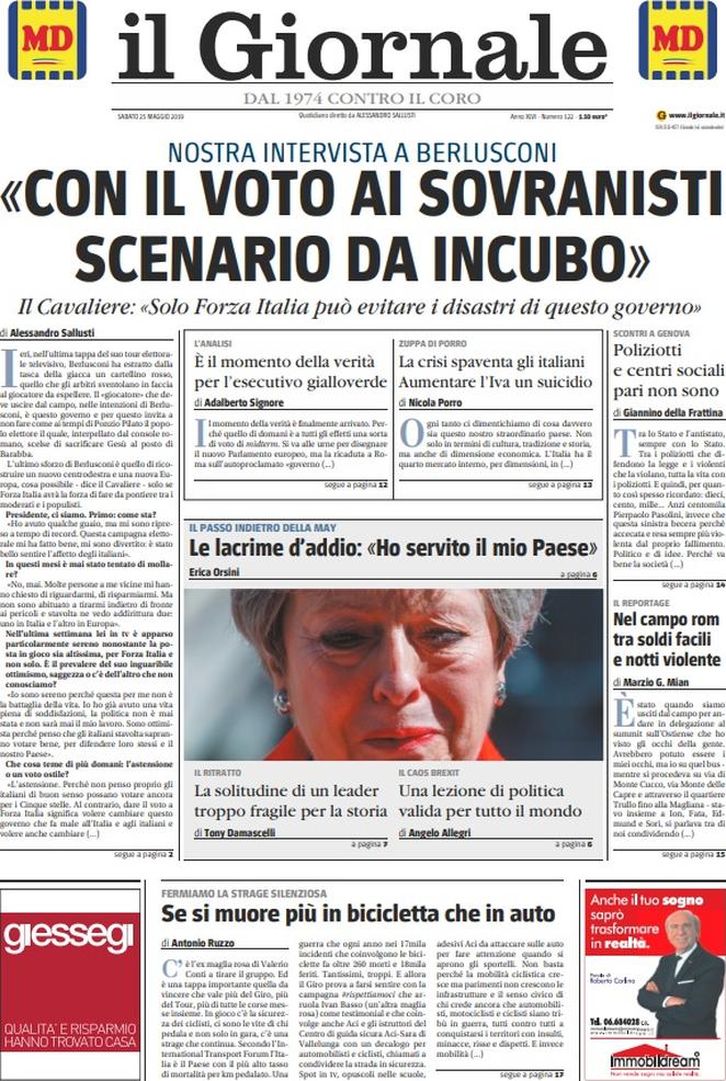 25 maggio: prime pagine Italia