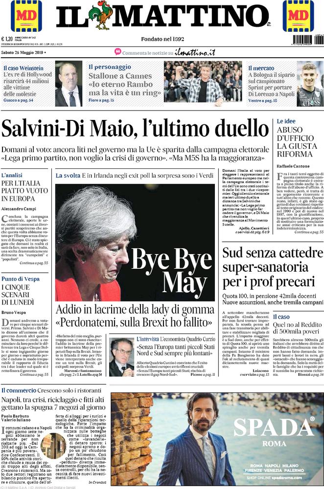 25 maggio: prime pagine Italia