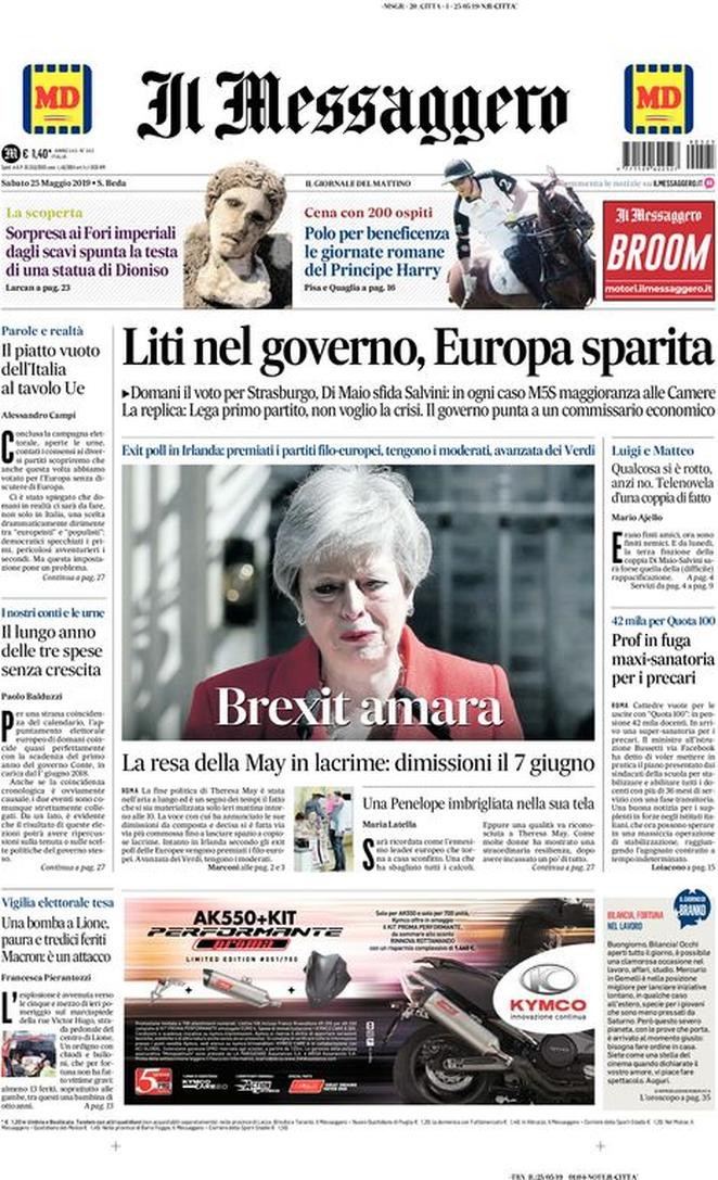 25 maggio: prime pagine Italia