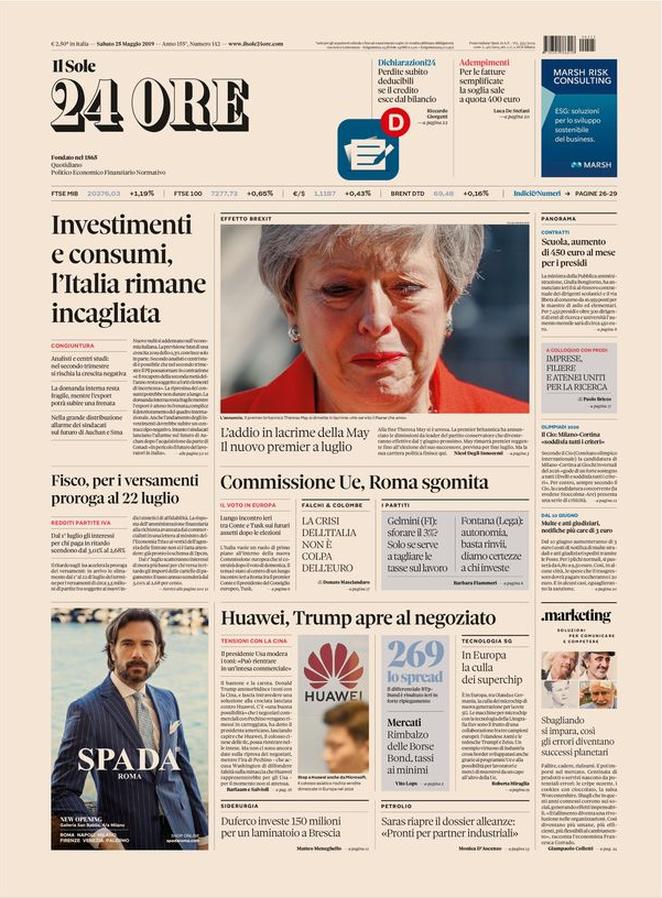 25 maggio: prime pagine Italia