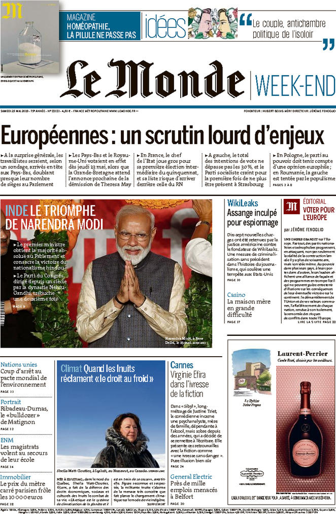 Rassegna delle prime pagine dei principali giornali esteri in edicola di oggi 25 maggio 2019