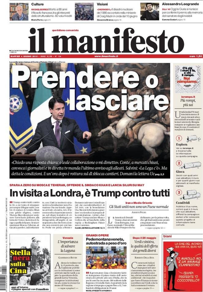 4 giugno: prime pagine&nbsp;italiane
