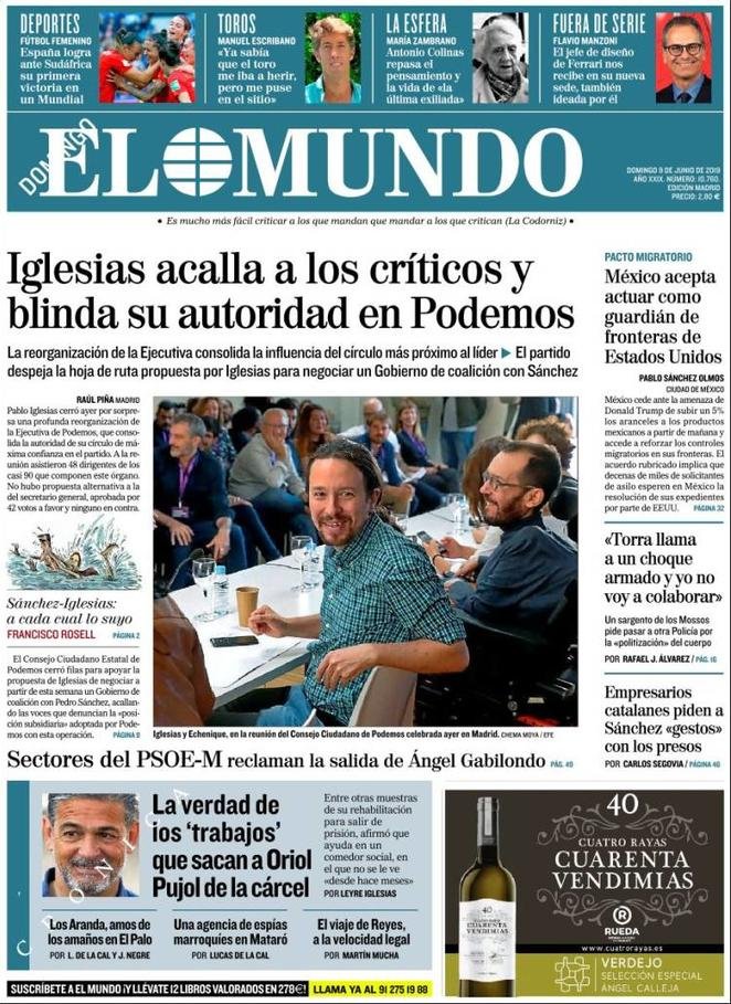 9 giugno: prime pagine&nbsp;estero