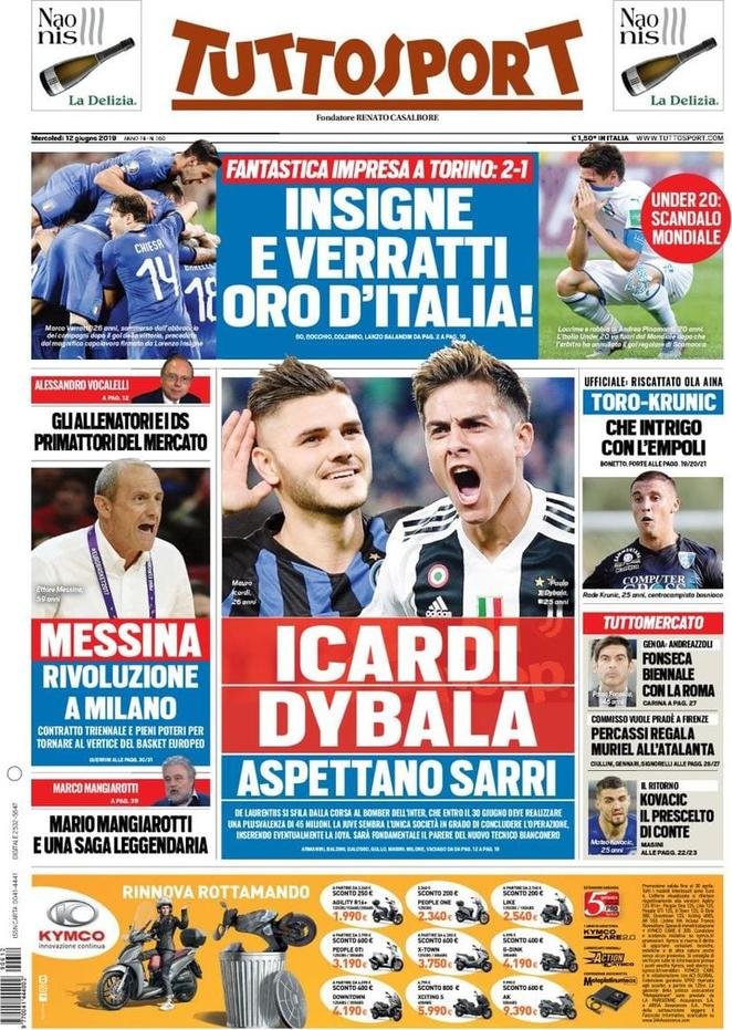 12 giugno: prime pagine dei giornali&nbsp;sortivi