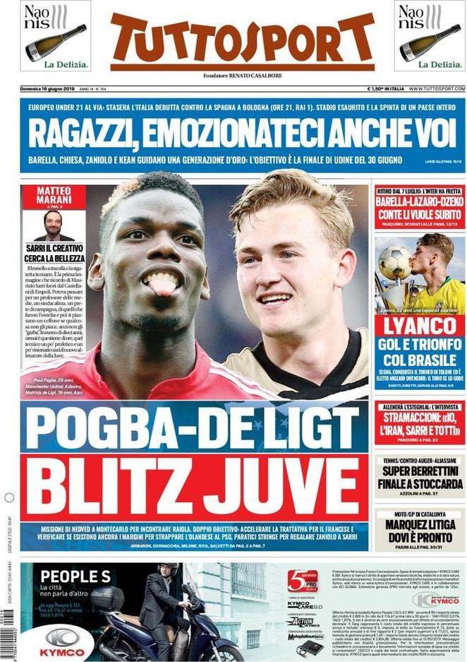 16 giugno prime pagine&nbsp;sport