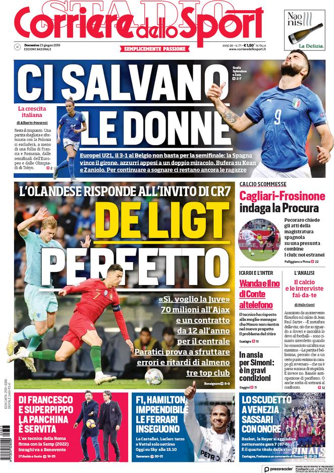 23 giugno: prime pagine&nbsp;sportive