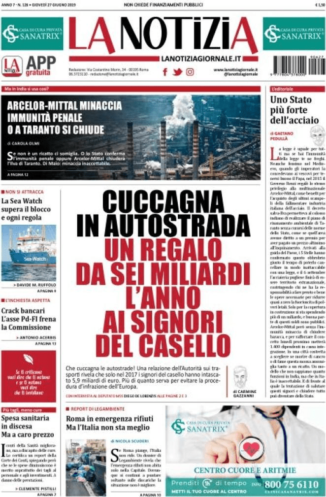 27 giugno: prime pagine&nbsp;Italia