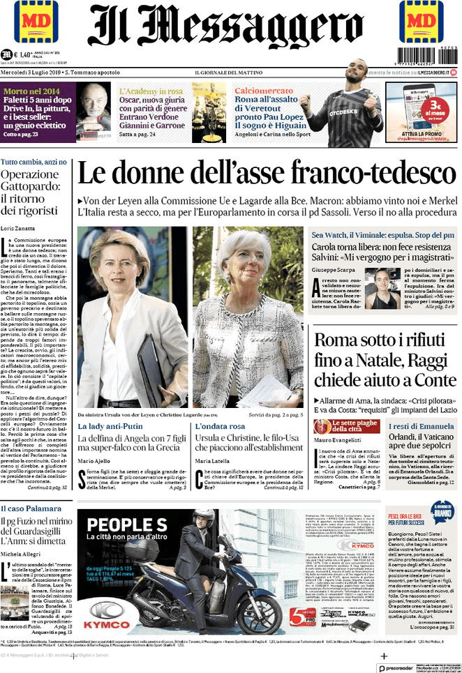 3 luglio: prime pagine&nbsp;Italia