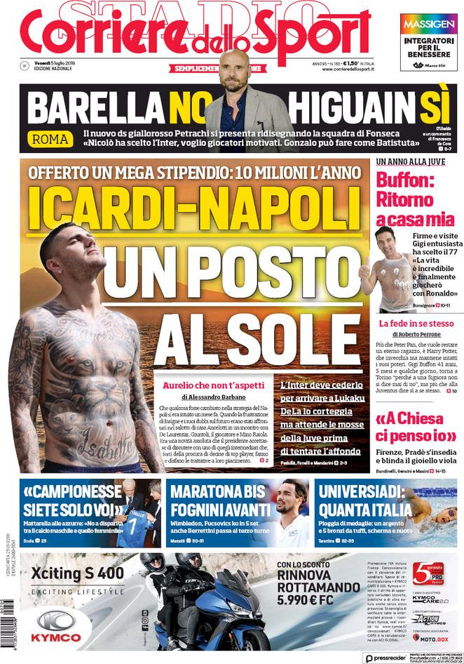 5 luglio: prime pagine&nbsp;sport
