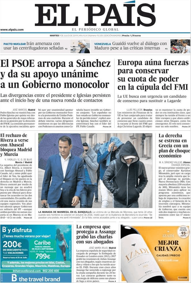 9 luglio: prime pagine&nbsp;estero