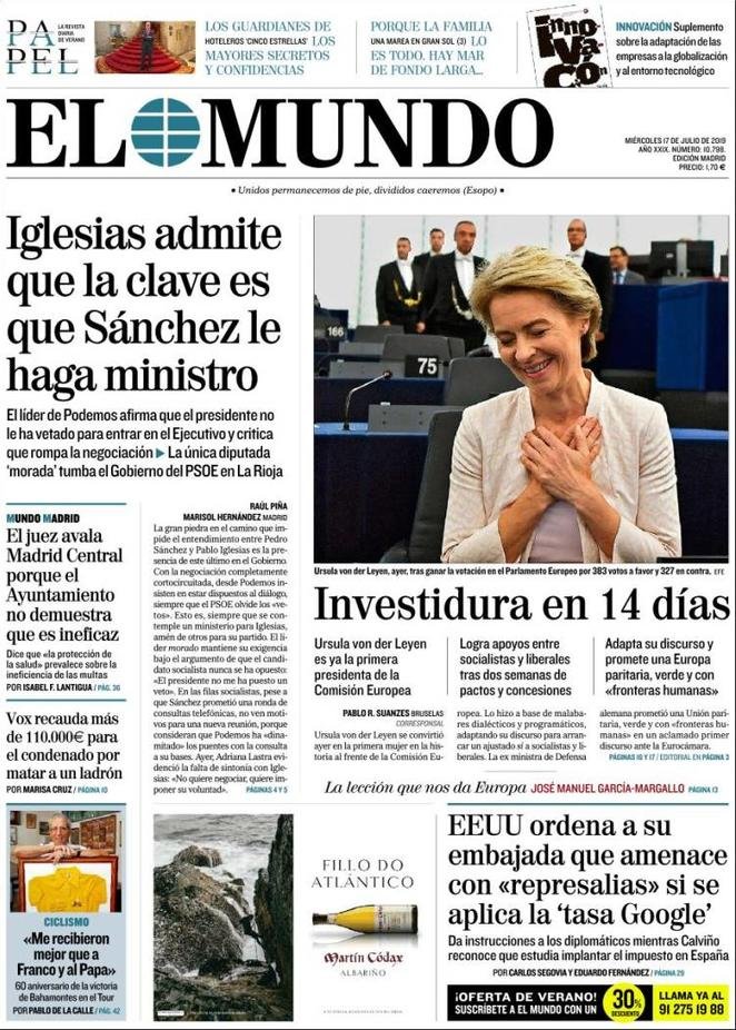 17 luglio: prime pagine&nbsp;estero