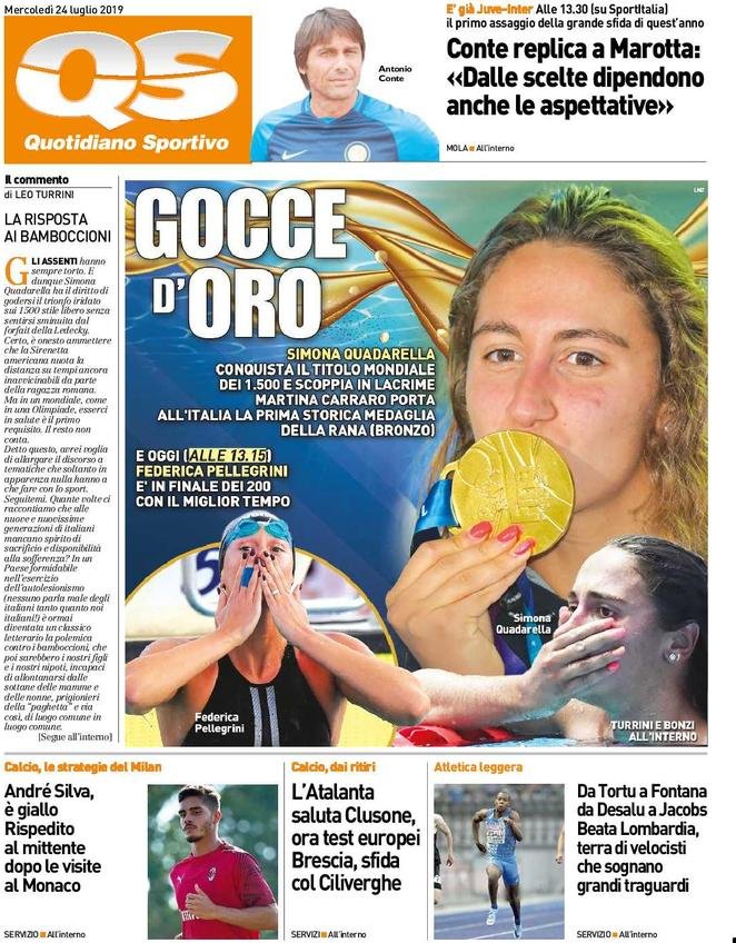 24 luglio: prime pagine&nbsp;sport