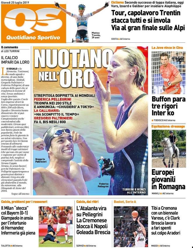 25 luglio: prime pagine&nbsp;sport