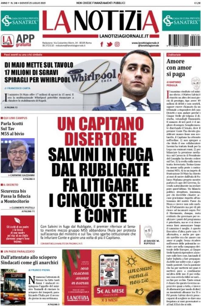 25 luglio: prime pagine&nbsp;Italia