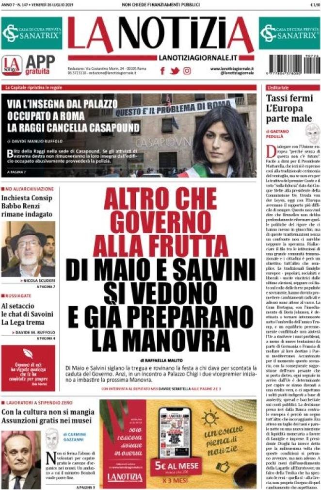 26 luglio: prime pagine&nbsp;Italia