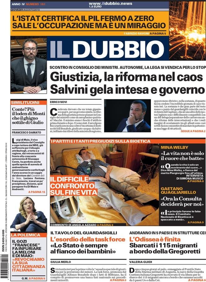 1 agosto: prime pagine&nbsp;Italia