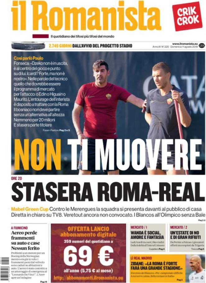 11 agosto: prime pagine&nbsp;Sport