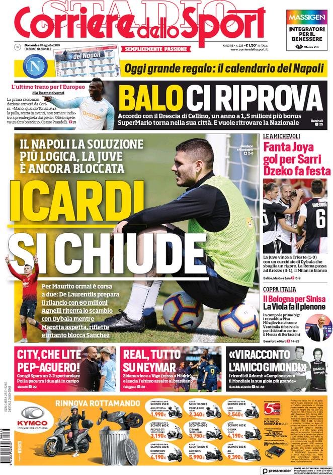 18 agosto: prime pagine&nbsp;Sport