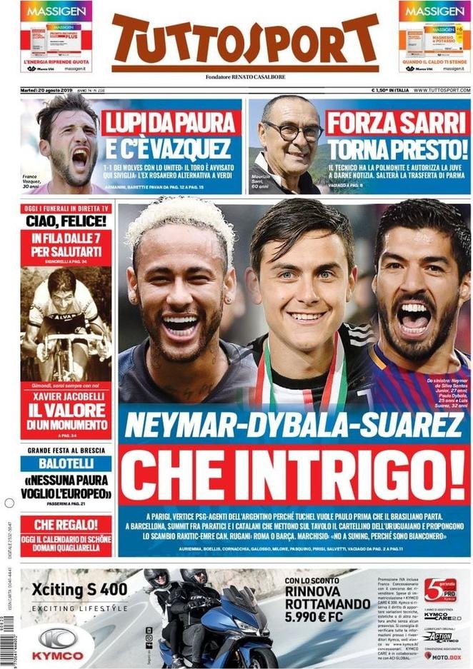 20 agosto: prime pagine&nbsp;sport