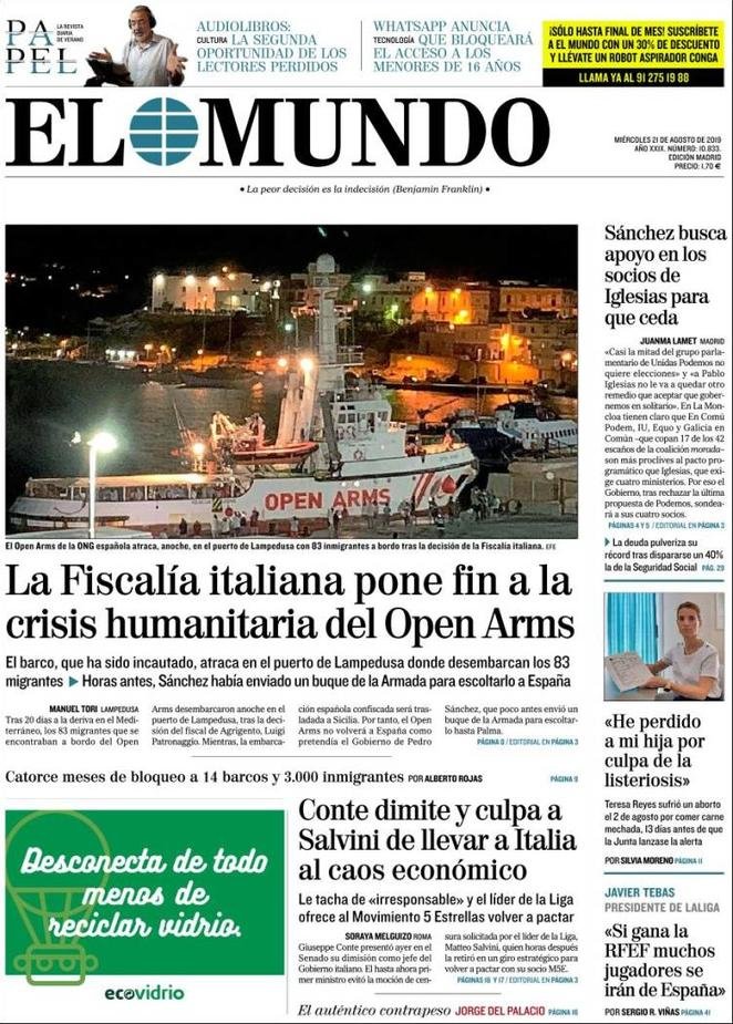21 agosto: prime pagine&nbsp;estero
