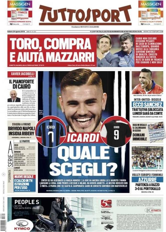 24 agosto: prime pagine&nbsp;Sport