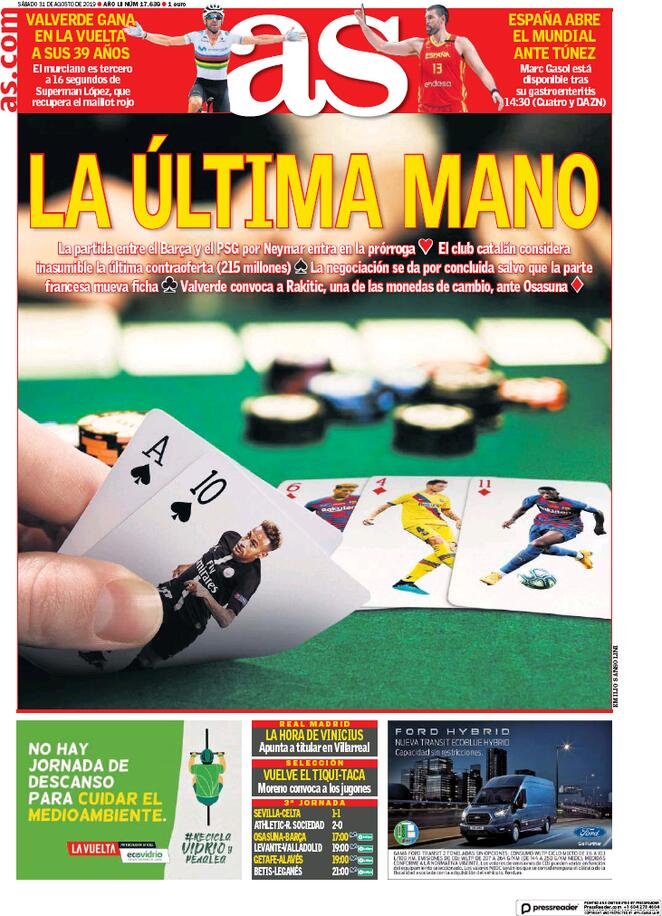 31 agosto: prime pagine&nbsp;Sport