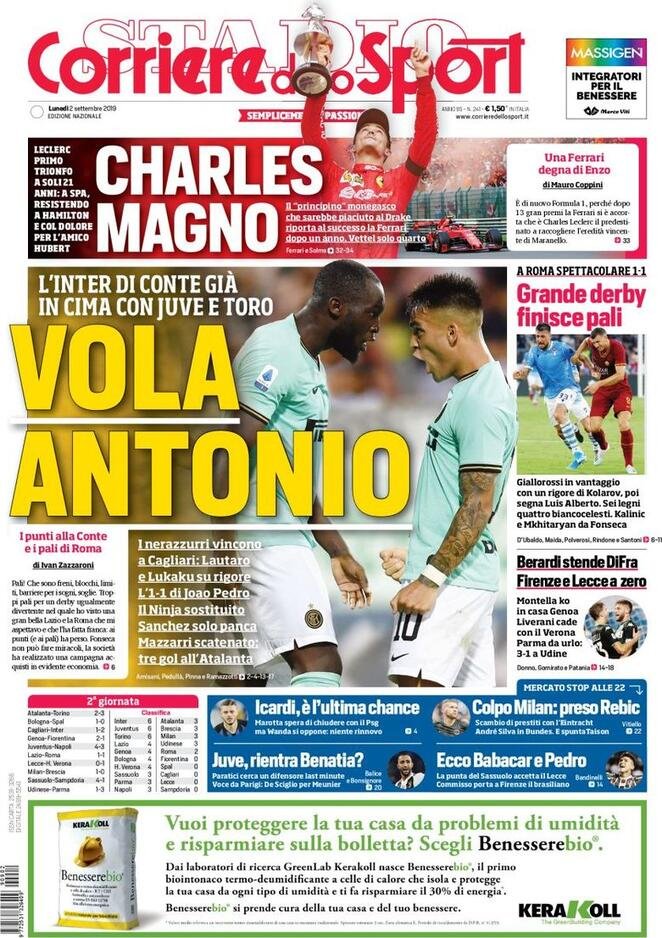 2 settembre: prime pagine&nbsp;Sport