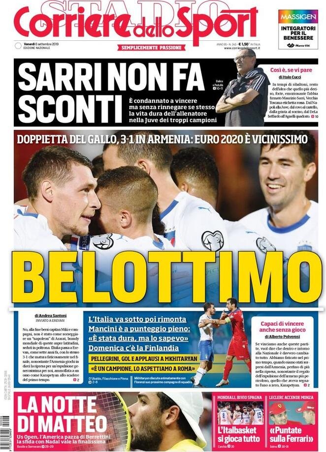 6 settembre: prime pagine&nbsp;Sport