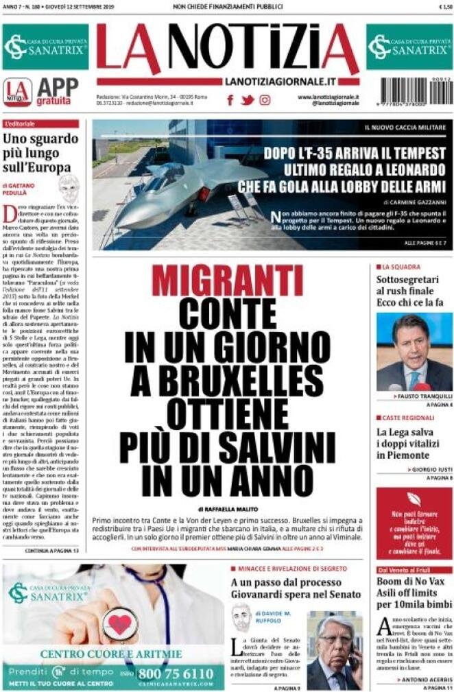 12 settembre: prime pagine&nbsp;Italia