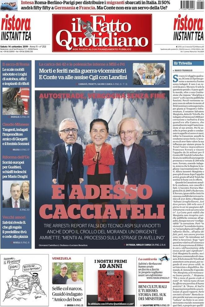 14 settembre: prime pagine&nbsp;Italia