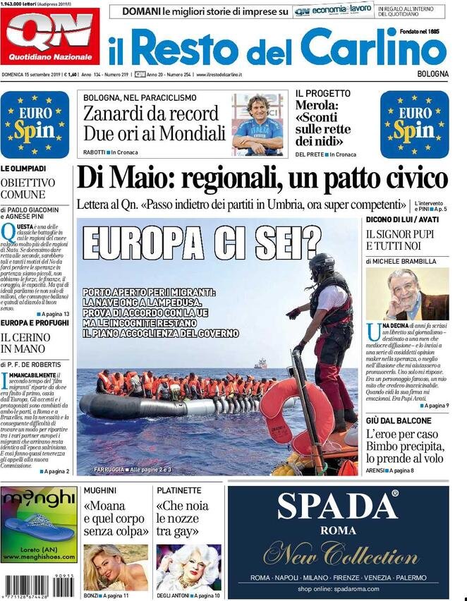 15 settembre: prime pagine&nbsp;Italia