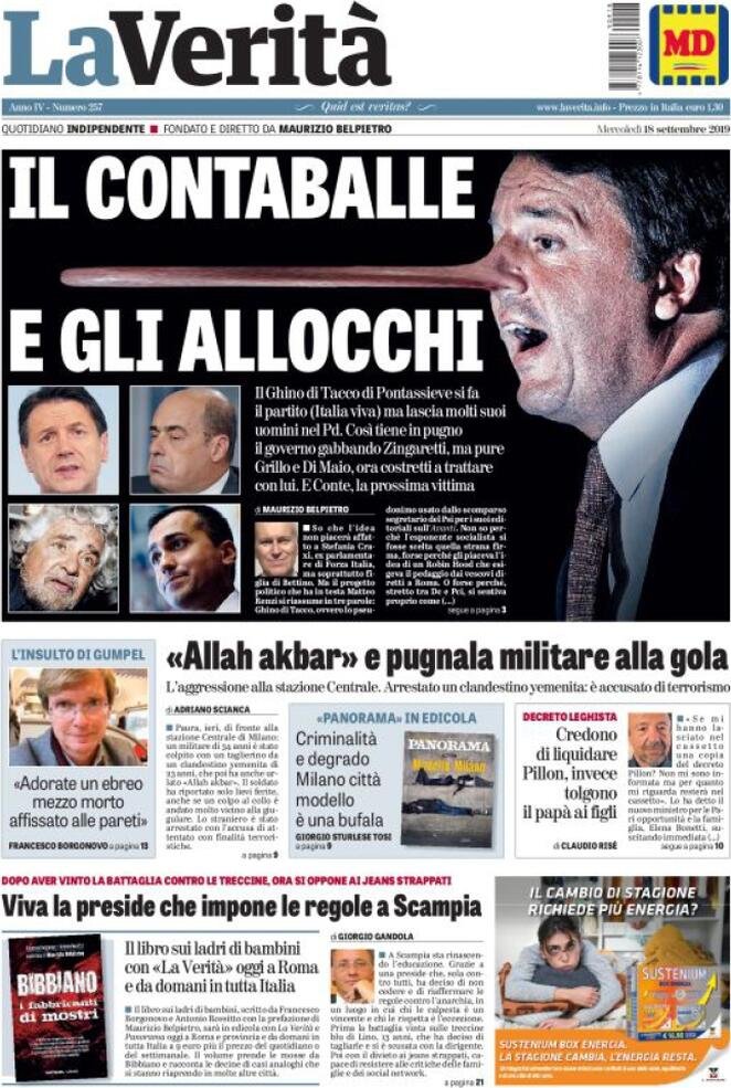 18 settembre: prime pagine&nbsp;Italia
