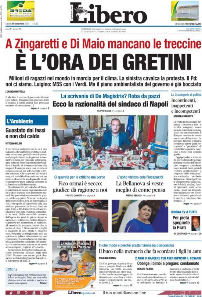 21 settembre: prime pagine&nbsp;Italia