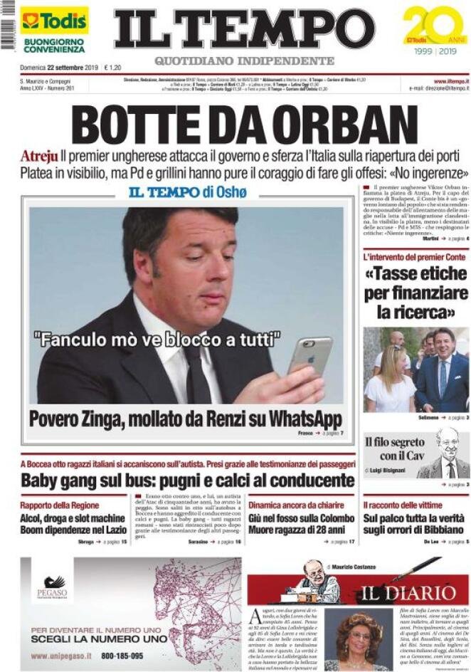 22 settembre: Prime pagine&nbsp;Italia