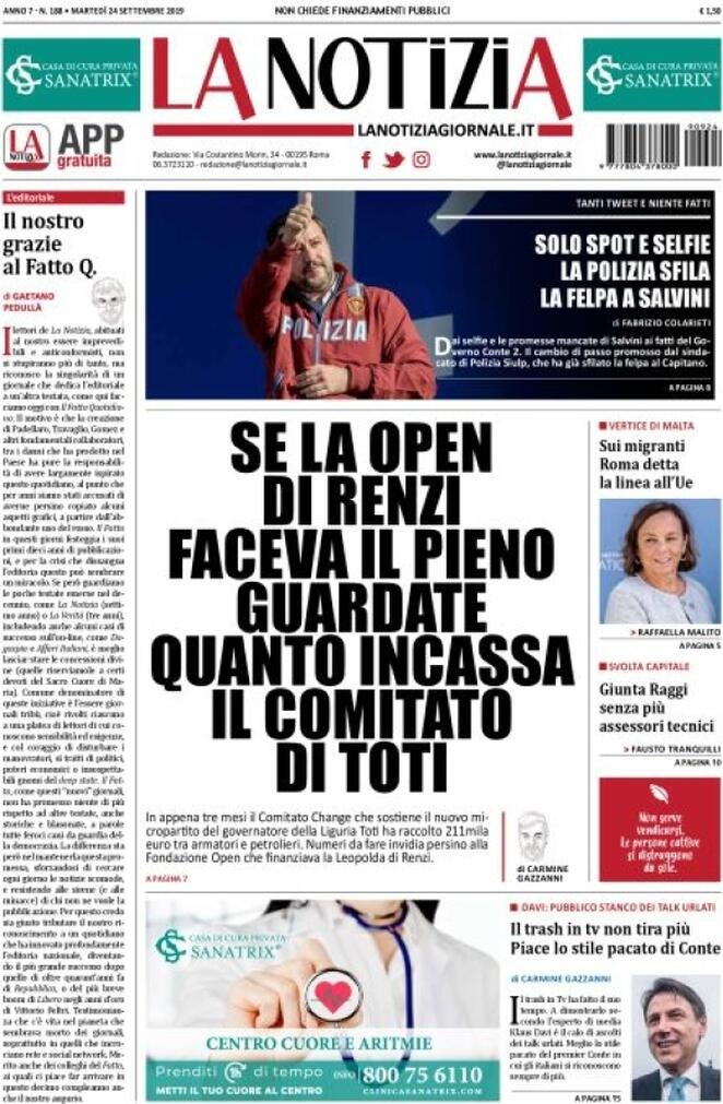 24 settembre: prime pagine&nbsp;Italia