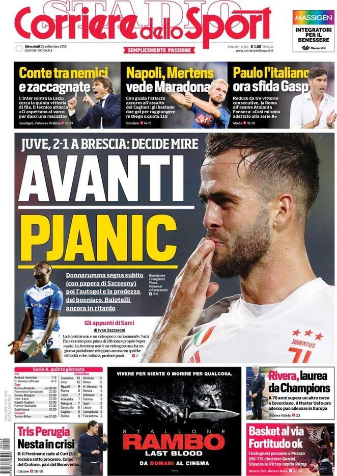 25 settembre: prime pagine&nbsp;Sport