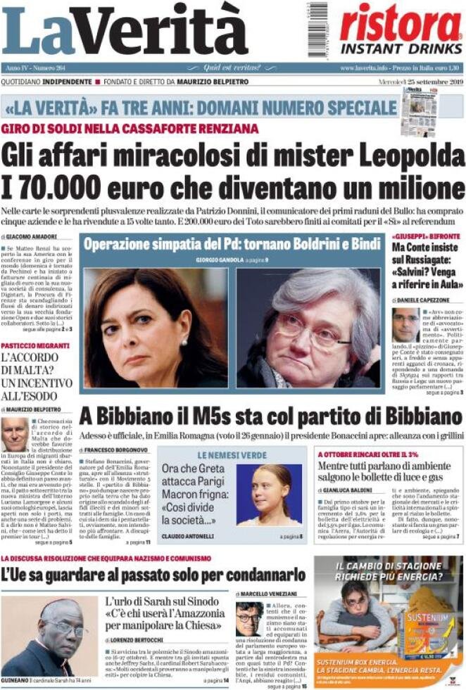 25 settembre: prime pagine&nbsp;Italia
