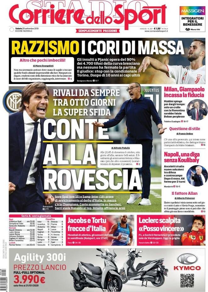 28 settembre prime pagine&nbsp;Sport