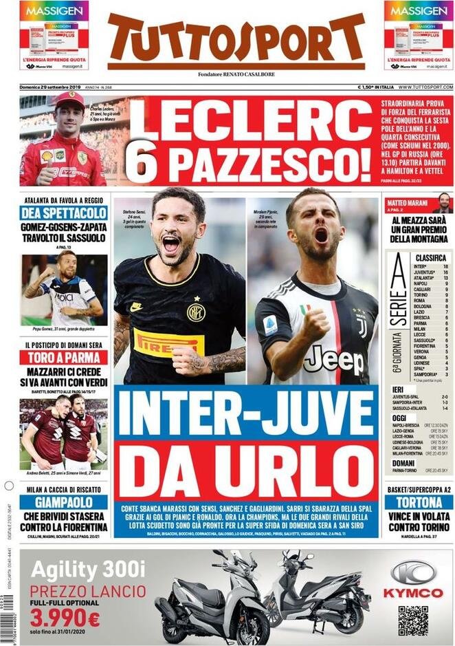 29 settembre: prime pagine&nbsp;Sport