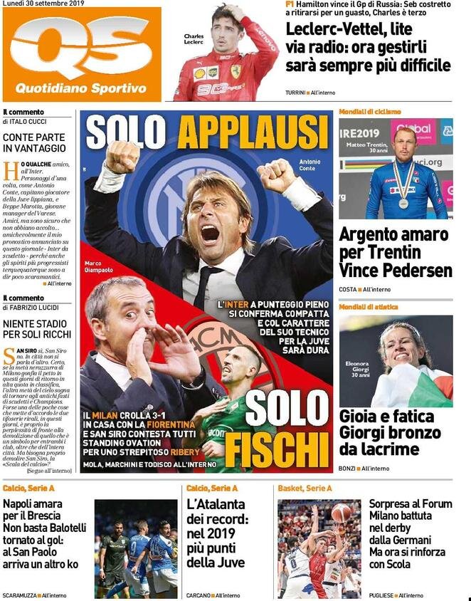 30 settembre: prime pagine&nbsp;Sport