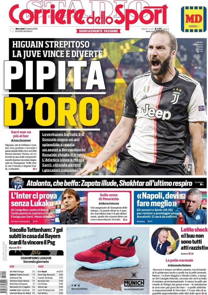 2 ottobre: prime pagine&nbsp;Sport
