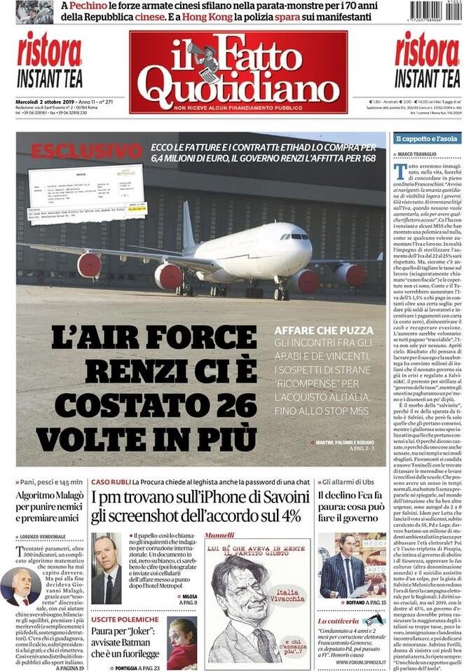 2 ottobre: prime pagine&nbsp;Italia