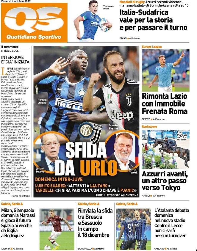 4 ottobre: prime pagine&nbsp;sport