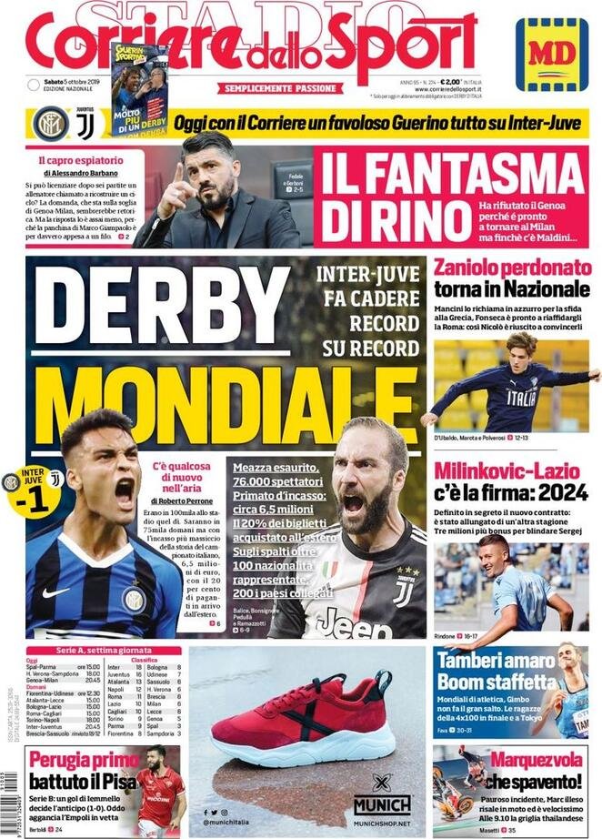 5 ottobre: prime pagine&nbsp;sport