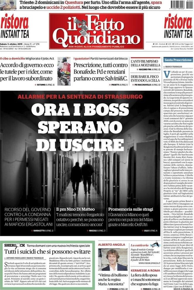 5 ottobre prime pagine&nbsp;Italia