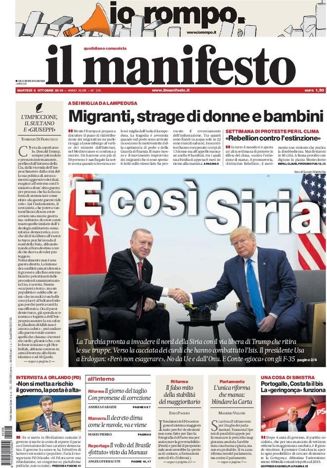 8 ottobre: prime pagina&nbsp;Italia