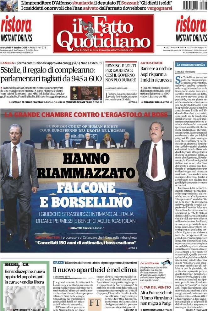 9 ottobre: prime pagine&nbsp;Italia